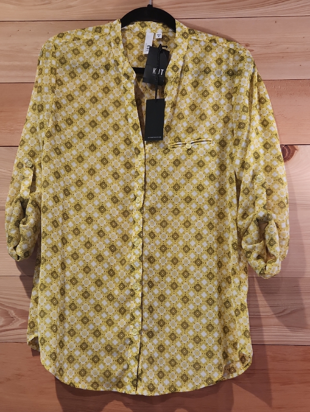 Kut from the Kloth Yellow and Lime Tile-Pattern Blouse